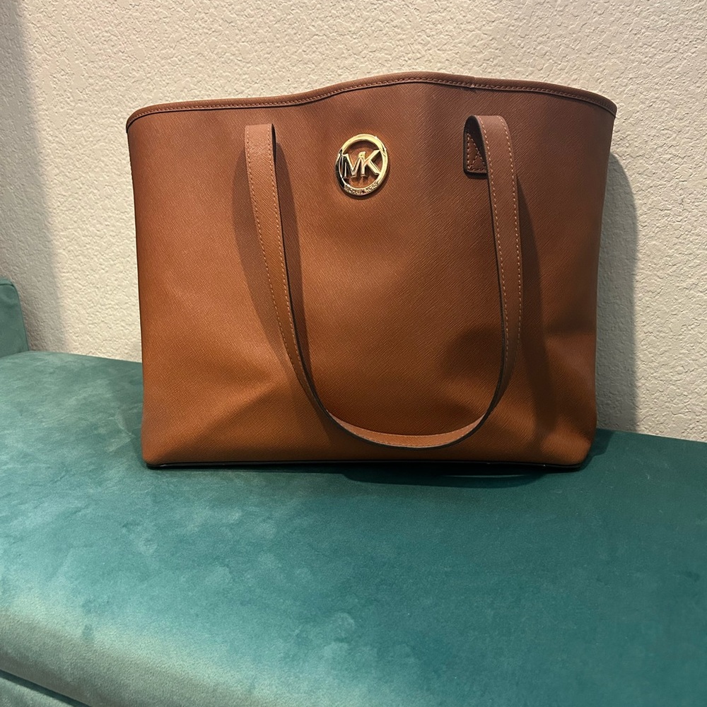Michael Kors Brown Leather Tote with Gold Logo